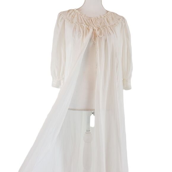 Vintage Berkshire Ivory Peignoir Robe Night Gown Long Womens DeadStock MCM - Picture 1 of 12